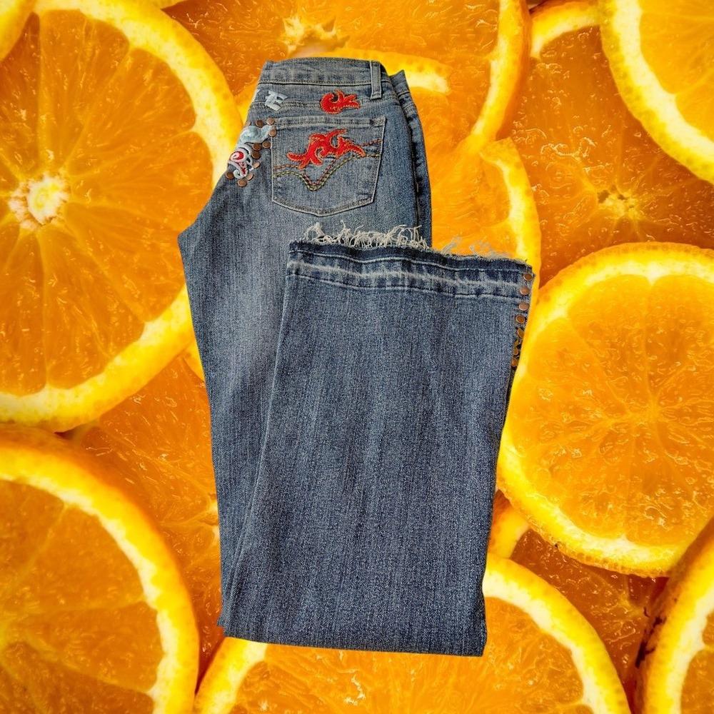 Vanilla Star Platinum‎ Womens Embroidered Butterfly Studded Bootcut Jeans Blue 5